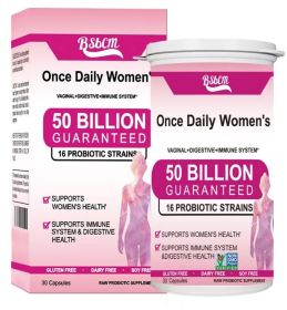 Once Daily Probiotics For Women 50 Billion CFU 16 Probiotic Strains With Organic Prebiotics For Digestive, Vaginal & Immune Health, Dairy Free, S (Color: Pink)