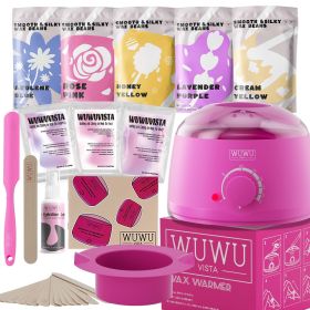 Waxing kit 23 items, WUWUVISTA Hair Removal Hard Wax Kit with Wax Warmer&Wax Beads for Full Body/Face/Underarm/Bikini/Sensitive Skin for Women&Me (Color: Pinkish purple)